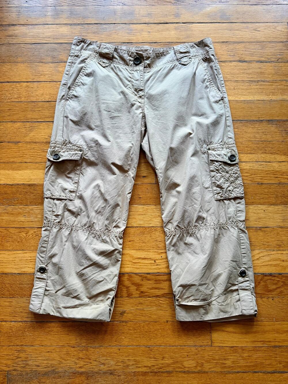 LOFT 'Marisa' Tan Cuffed Crop Cargo Pants Women sz 4
